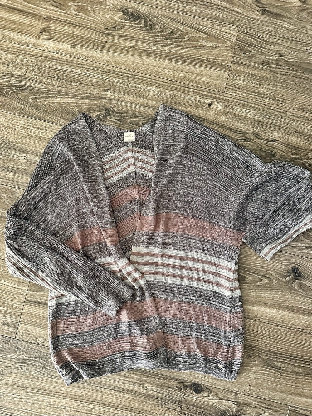 O'Neill Striped Open Cardigan in Rose and Gray Tones